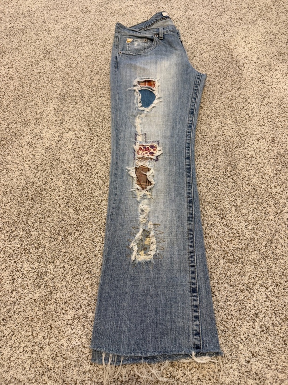 Z Cavaricci Women’s Vintage Patchwork Distressed Jeans Size 11 Y2K Boho Flare - Picture 5 of 11